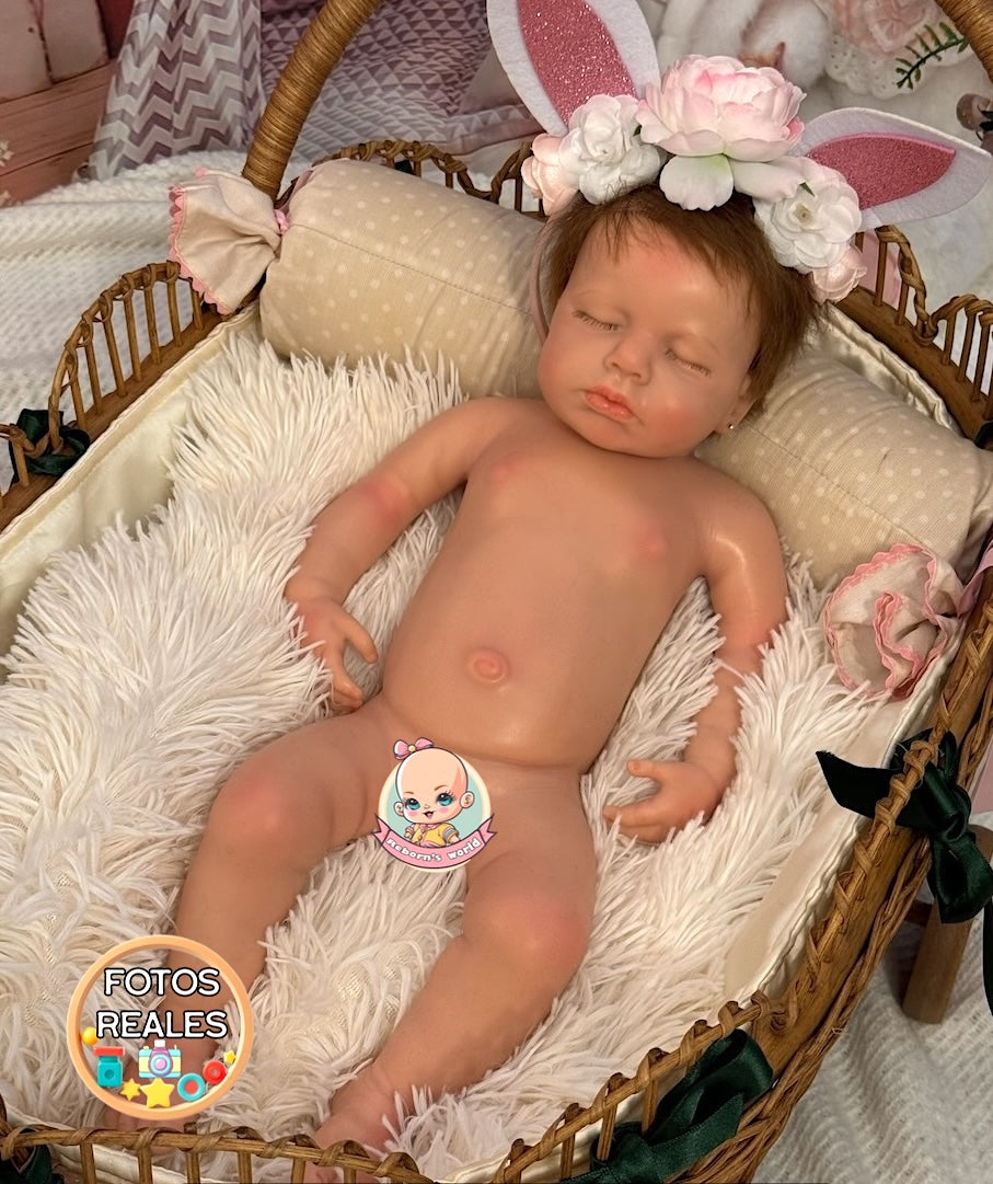 Muñeca Reborn Silicona Pelo Lou Lou Ojos Cerrados Niña 46cm / 2,8kg